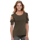 Women's Apt. 9&reg; Ruffle Cold-shoulder Tee, Size: Xxl, Dark Green
