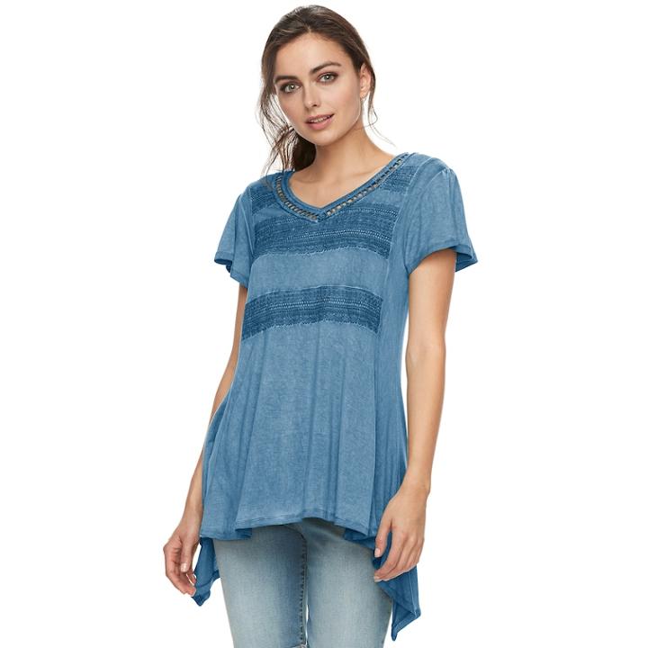 Women's World Unity V-neck Lace Front Tee, Size: Xl, Blue