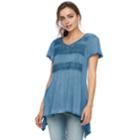 Women's World Unity V-neck Lace Front Tee, Size: Xl, Blue