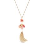 Peach Flower, Ladybug & Butterfly Tassel Pendant Necklace, Women's, Pink Other