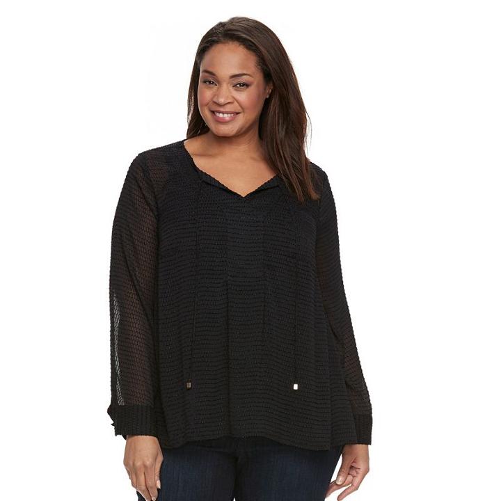 Plus Size Dana Buchman Sheer Splitneck Blouse, Women's, Size: 2xl, Black