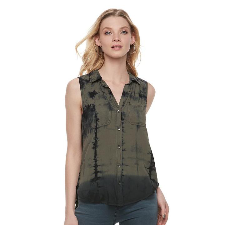 Women's Rock & Republic&reg; Tie-dye Shirt, Size: Xl, Dark Green
