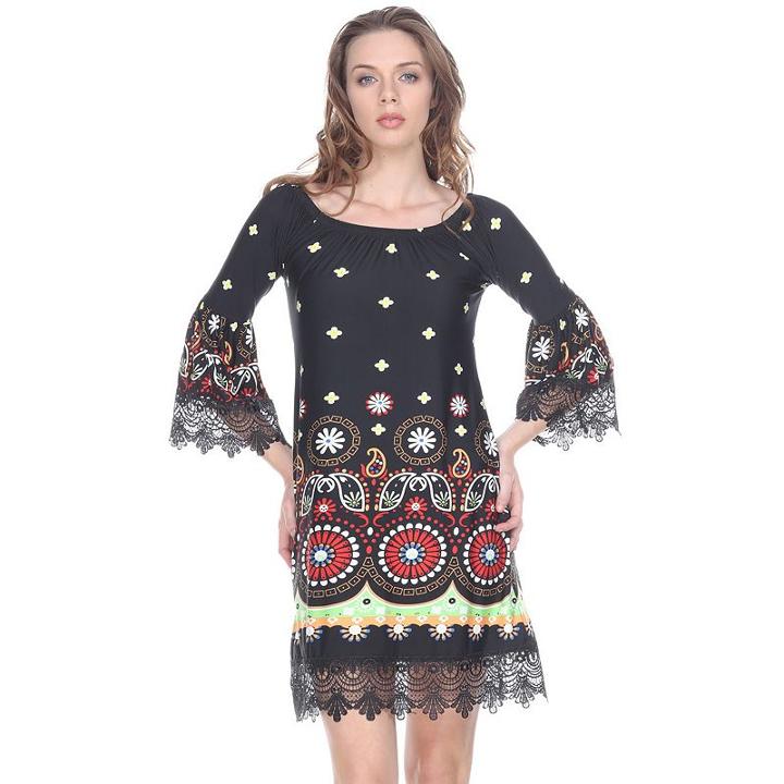 Women's White Mark Scroll Off-the-shoulder Dress, Size: Small, Black