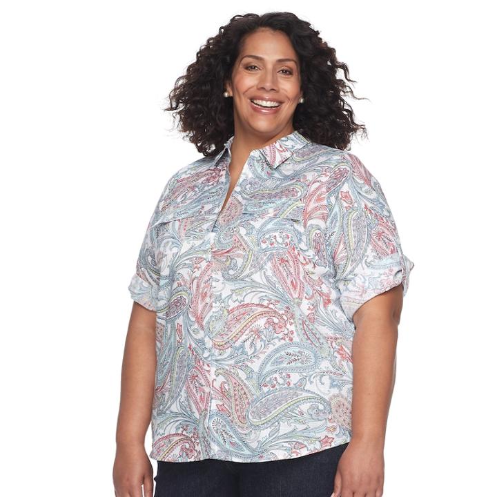 Plus Size Croft & Barrow&reg; Roll-tab Woven Shirt, Women's, Size: 2xl, Light Blue