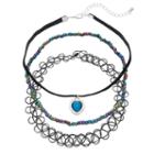 Mudd&reg; Iridescent Bead, Heart & Tattoo Choker Necklace Set, Women's, Black