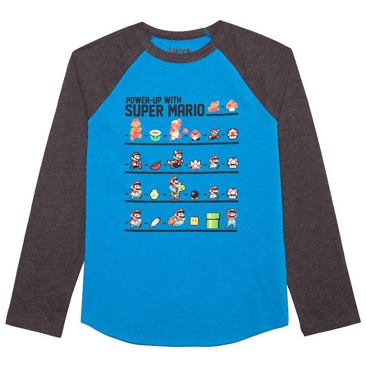 Boys 8-20 Super Mario Bros. Raglan Tee, Size: Medium, Grey (charcoal)