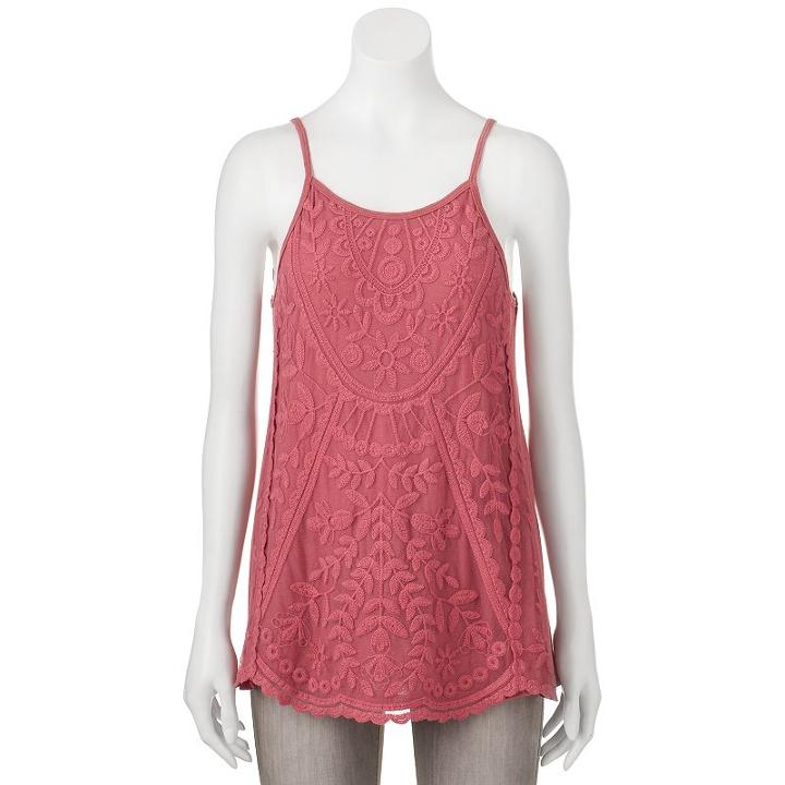 Juniors' Rewind Embroidered Cage Back Tank, Teens, Size: Small, Pink Other
