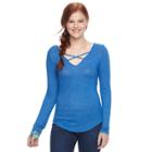Juniors' So&reg; Cross Front Top, Teens, Size: Medium, Blue (navy)