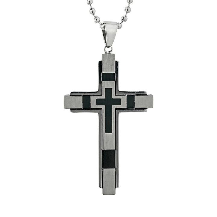 Lynx Stainless Steel Resin Cross Pendant Necklace - Men, Size: 22, Grey