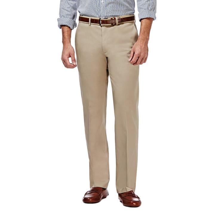 Big & Tall Haggar Premium No-iron Khaki Stretch Straight-fit Flat-front Pants, Men's, Size: 38x36, Dark Beige