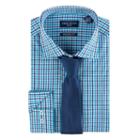 Nick Dunn, Men's Modern-fit Patterned Easy-care Spread-collar Dress Shirt & Tie Set, Size: S 34/35, Turquoise/blue (turq/aqua)