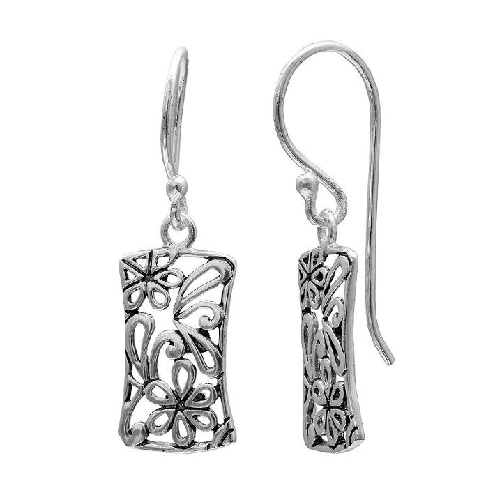 Primrose Sterling Silver Flower Filigree Drop Earrings, Women's, Grey