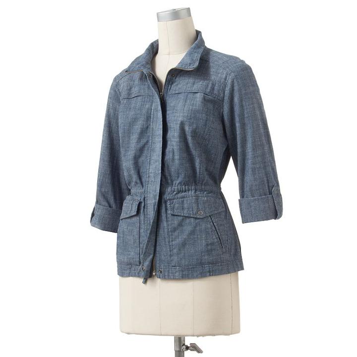 Croft & Barrow&reg; Roll-tab Chambray Anorak Jacket, Women's, Size: Large, Blue