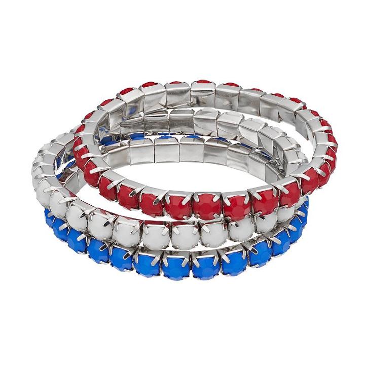Red, White & Blue Stone Stretch Bracelet Set, Women's, Multicolor