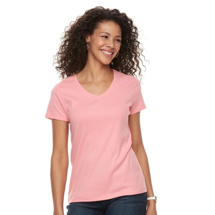 Women's Croft & Barrow&reg; Essential Classic V-neck Tee, Size: Xs, Light Pink