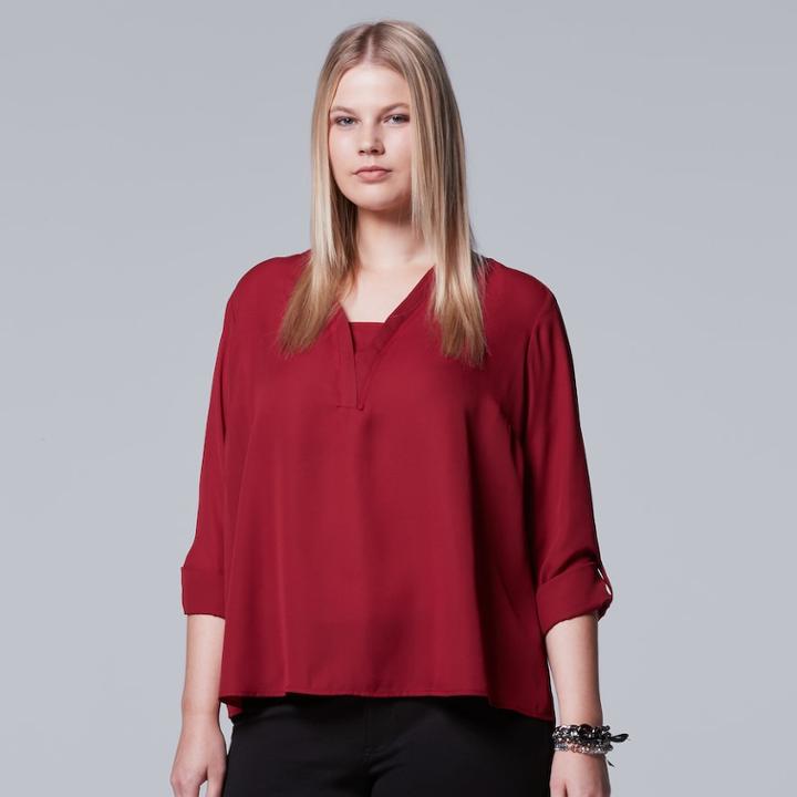 Plus Size Simply Vera Vera Wang Solid Crepe Top, Women's, Size: 1xl, Dark Red