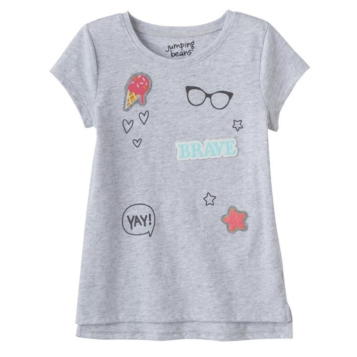 Girls 4-10 Jumping Beans&reg; Graphic Step Hem Tee, Size: 5, Light Grey
