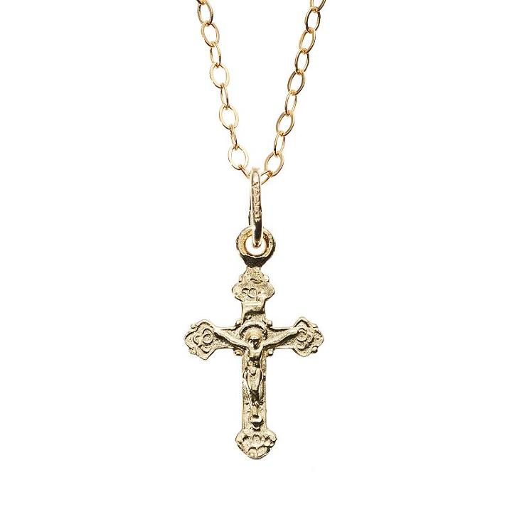 14k Gold Crucifix Pendant Necklace - Kids, Girl's, Size: 15