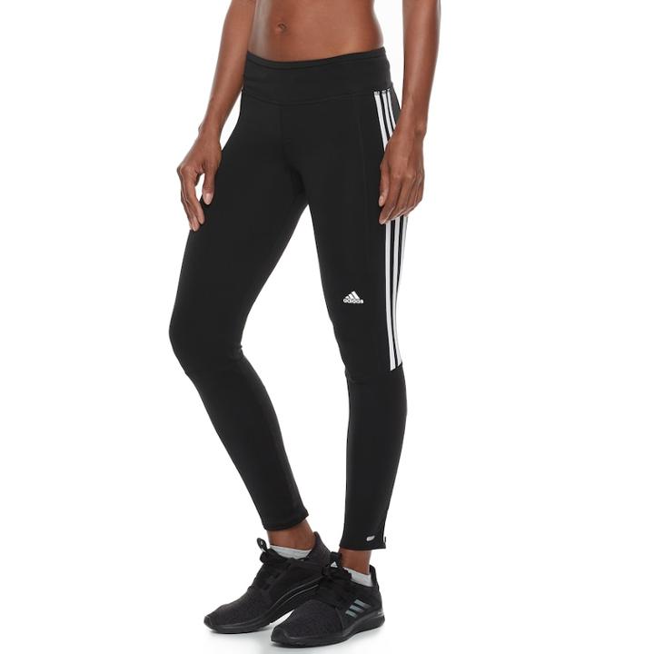 Women's Adidas Response 3-stripe Zipper Ankle Tights, Size: Large, Black