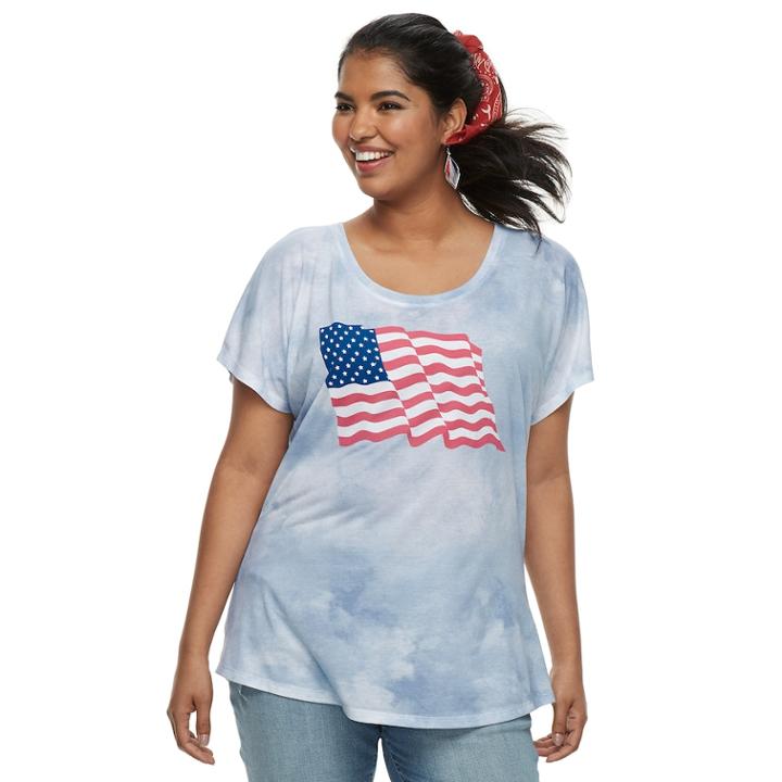 Juniors' Plus Size Wavy Flag Tie-dye Tee, Size: 1xl, Blue