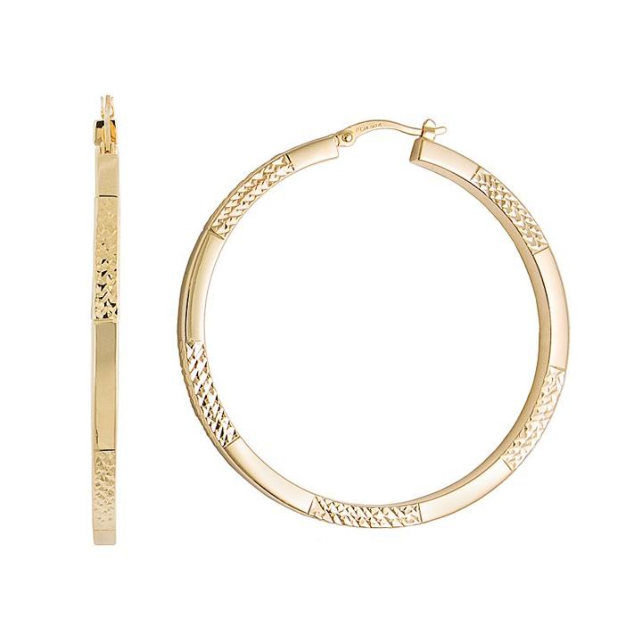 Silver Classics Gold Tone Sterling Silver Textured Stripe Hoop Earrings, Women's