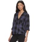 Women's Rock & Republic&reg; Plaid Grommet Crossover Shirt, Size: Xl, Grey