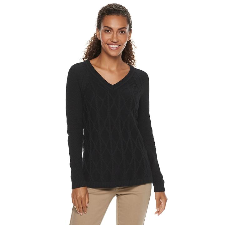Women's Sonoma Goods For Life&trade; Trellis Cable-knit Sweater, Size: Xxl, Black