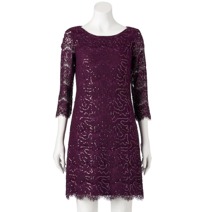 Women's Jessica Howard Sequin Lace Shift Dress, Size: 8, Drk Purple