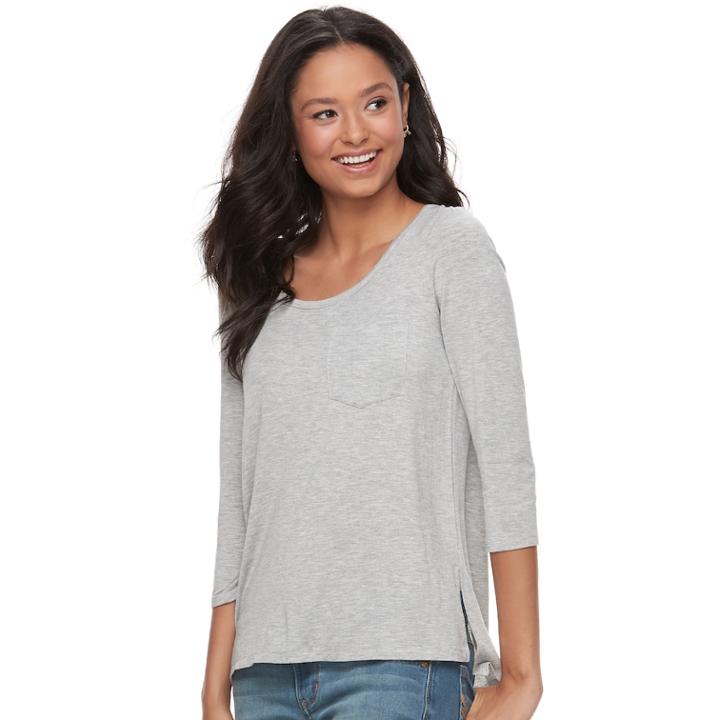 Juniors' So V-back Pocket Tee, Teens, Size: Small, Med Grey