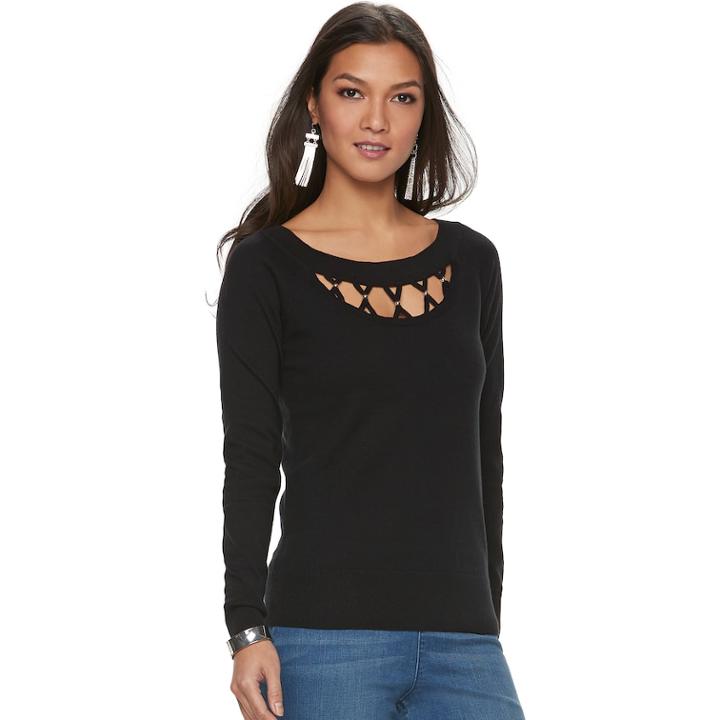 Women's Jennifer Lopez Crisscross Cutout Tee, Size: Medium, Black