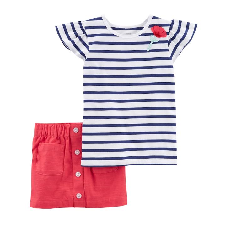 Girls 4-8 Carter's Striped Top & Skort Set, Size: 8, White
