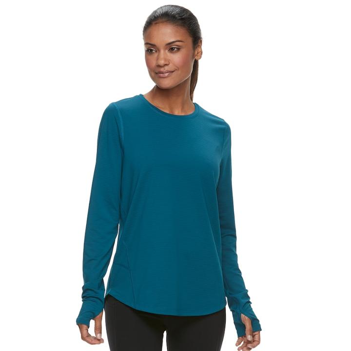 Women's Tek Gear&reg; Thumb Hole Long Sleeve Tee, Size: Large, Dark Blue