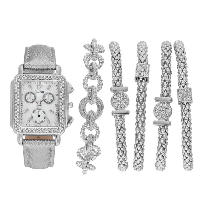 Women's Crystal Watch & Popcorn Bracelet Set, Size: Small, Grey