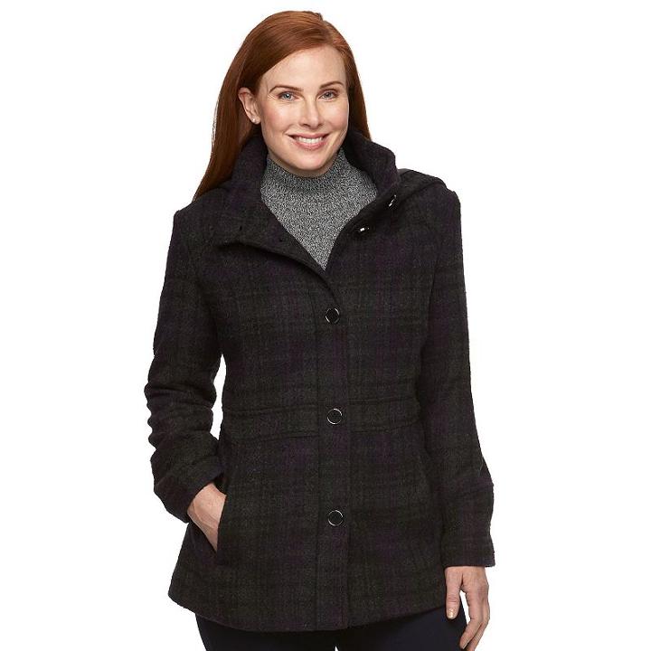 Plus Size D.e.t.a.i.l.s Hooded Single-breasted Peacoat, Women's, Size: 1xl, Grey