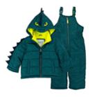 Baby Boy Carter's Alligator 3-d Spikes Heavyweight Hooded Jacket & Bib Snow Pants Set, Size: 18 Months, Green