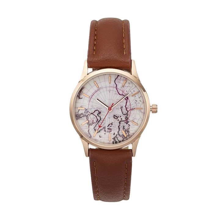 Women's World Map Watch, Size: Medium, Brown
