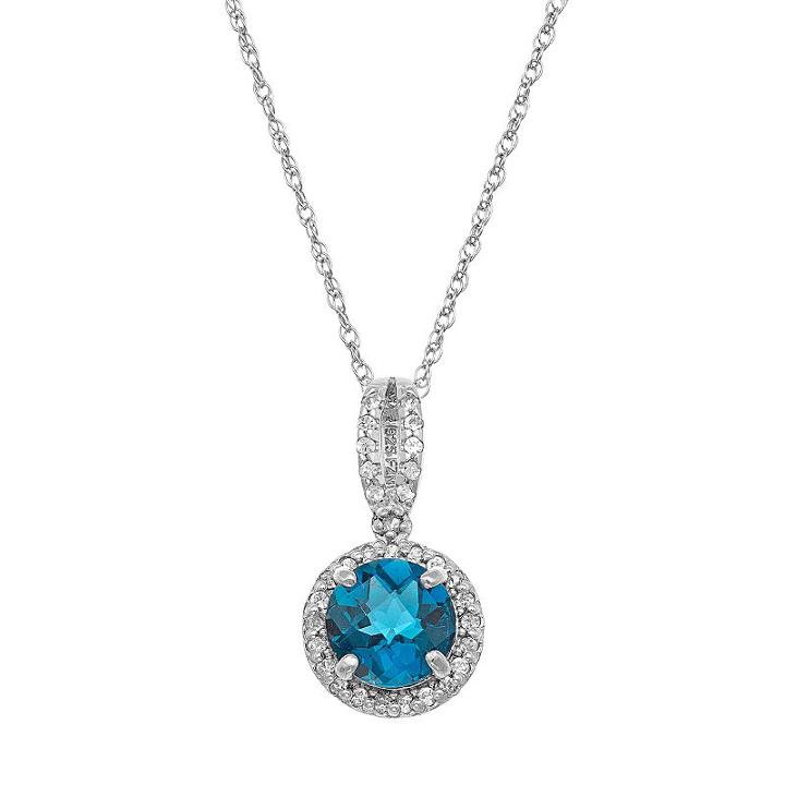 Sterling Silver Blue Quartz & Lab-created White Sapphire Halo Pendant, Women's, Size: 16