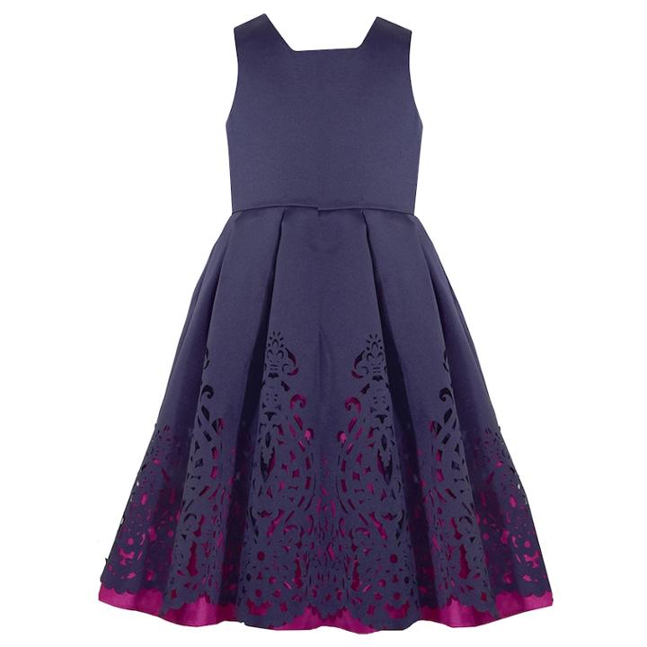 Girls 7-16 Bonnie Jean Laser Cut Mikado Dress, Size: 16, Blue (navy)