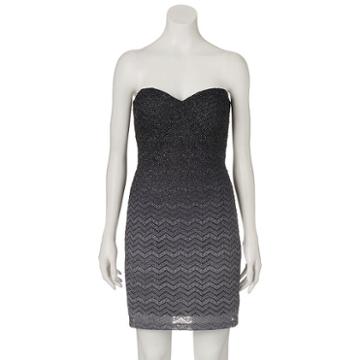 Juniors' Jump Girl Strapless Lace Bodycon Dress, Size: Large, Black