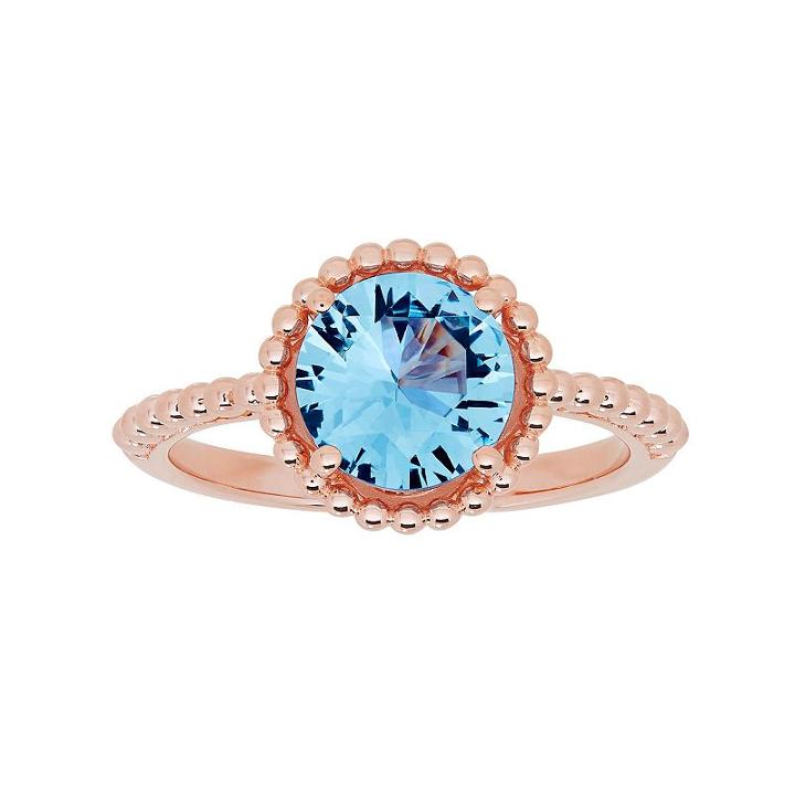 David Tutera 14k Rose Gold Over Silver Simulated Blue Topaz Ring, Women's, Size: 7