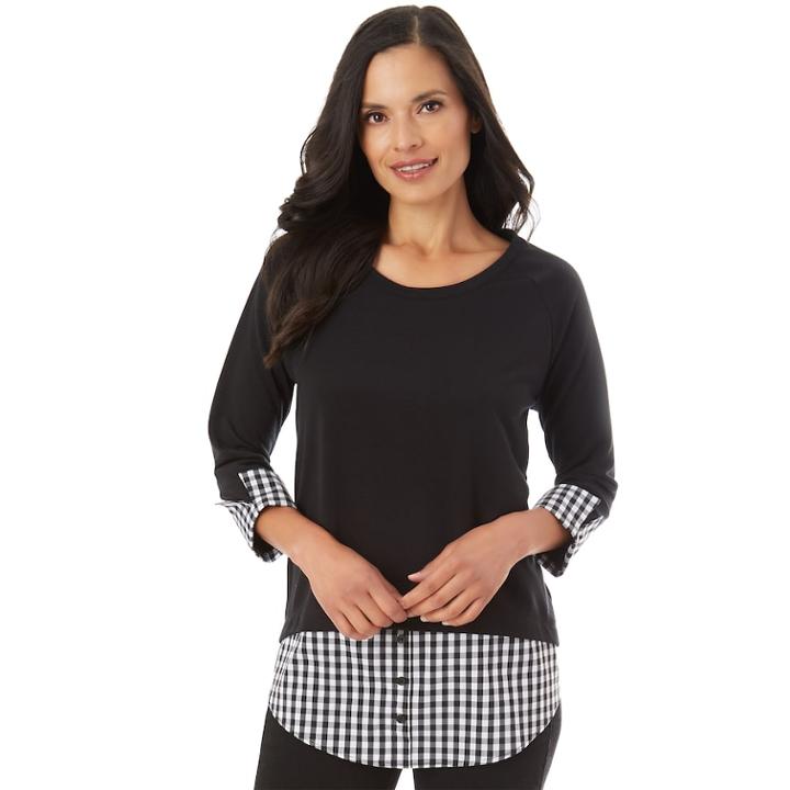 Women's Apt. 9&reg; Mock-layer French Terry Top, Size: Medium, Black