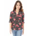 Juniors' Iz Byer Roll-tab Shirt, Teens, Size: Xs, Rose Black Dot