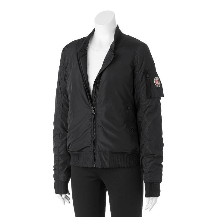 Juniors' Madden Girl Zip-front Bomber Jacket, Size: Small, Black