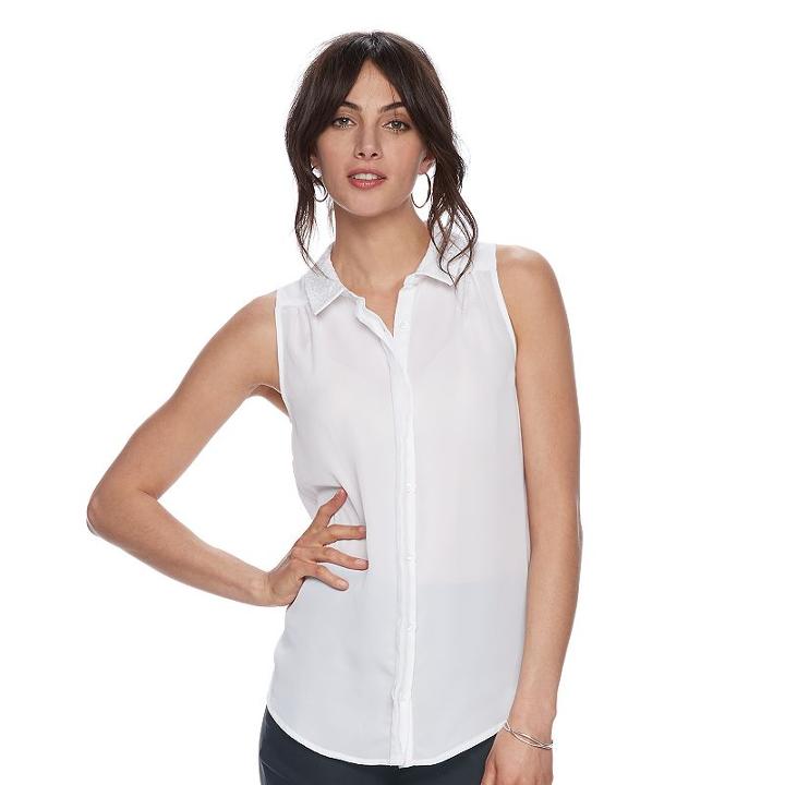 Women's Elle&trade; Scallop Chiffon Blouse, Size: Xs, White