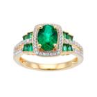 14k Gold Over Silver Simulated Emerald & Lab-created White Sapphire Halo Ring, Women's, Size: 6, Green