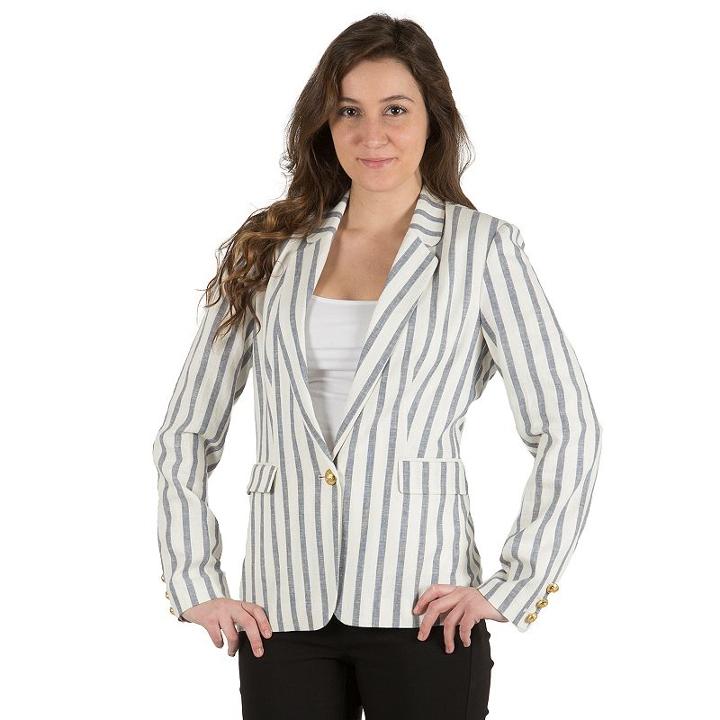 Women's Harve Bernard Striped Linen Blazer, Size: 10, Orange Oth