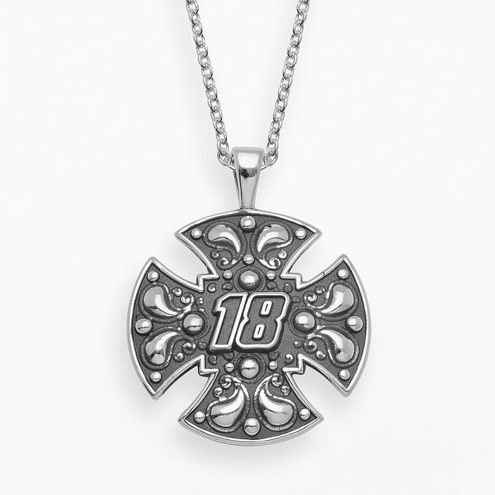 Insignia Collection Nascar Kyle Busch Sterling Silver 18 Maltese Cross Pendant, Adult Unisex, Size: 18, Grey