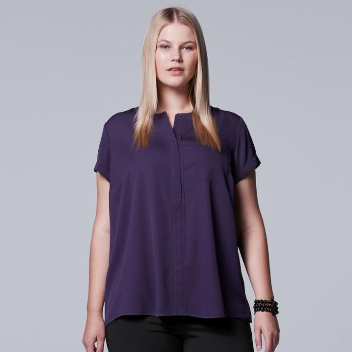 Plus Size Simply Vera Vera Wang Essential Popover Top, Women's, Size: 2xl, Drk Purple