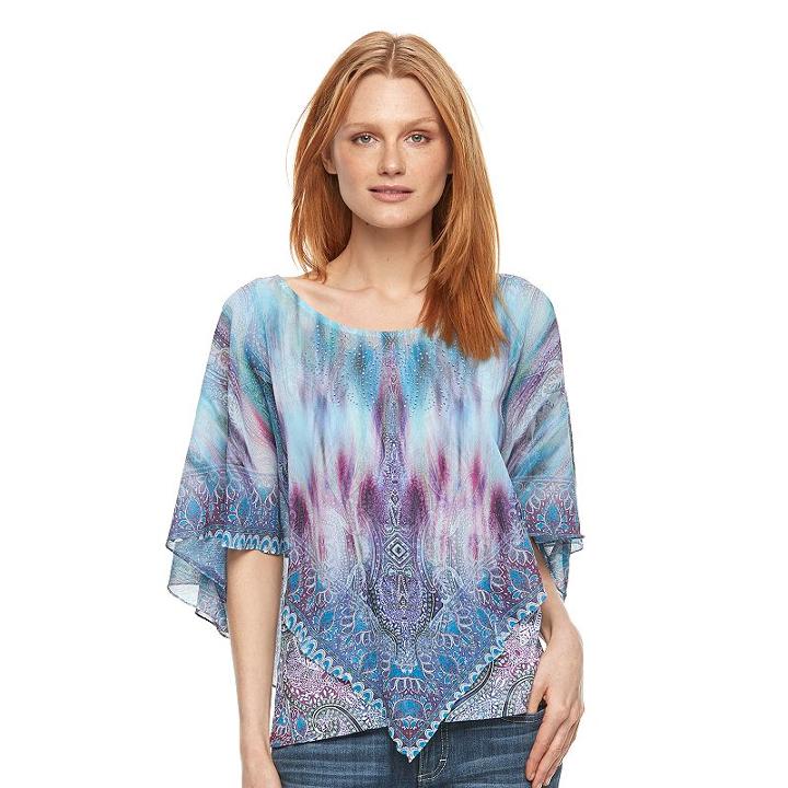 Women's World Unity Embellished Popover Top, Size: Large, Green Oth