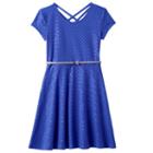 Girls Plus Size So&reg; Double Criss-cross Back Belted Skater Dress, Size: 14 1/2, Blue (navy)